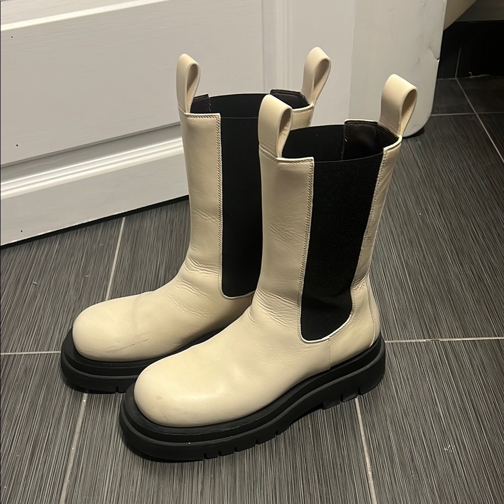 Cream and Black Leather Boots